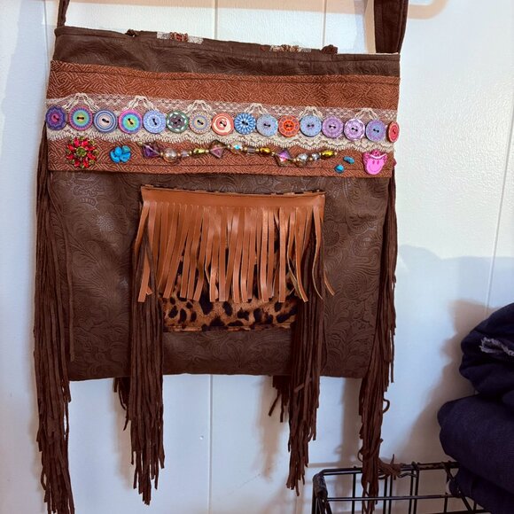 Leather Shoulder Bag, Purse, Pocketbook, Handbag, Boho, Suede Fringe - Picture 4 of 11